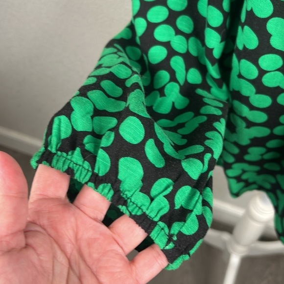 Ava & Viv Green & Black High Low Balloon Sleeve Casual Summer Boho Top Size 2X - Picture 3 of 7